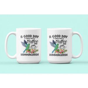 Hummingbird Mugs Set of Two Hummingbirds & Coffee